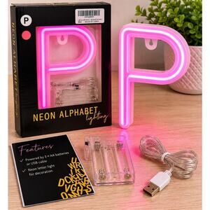 Neon Alphabet Letter P LED Light Sign Pink Decor Battery Or USB Powered